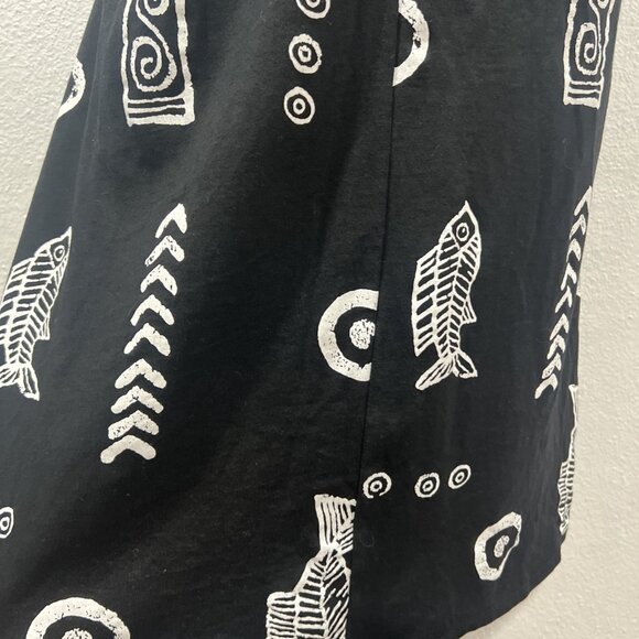 Kisses Hugs Black Knit Shirt Dress Size L Short Slvs. Fish Sea Nautical Pattern - Picture 6 of 10